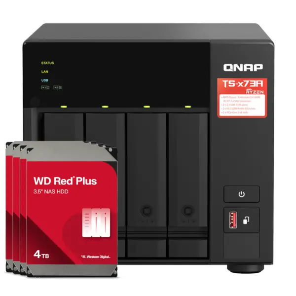QNAP TS-473A-8G 16TB WD Red Plus NAS-Bundle NAS inkl. 4x 4TB WD Red Plus 3.5 Zoll SATA Festplatte – Bild 2