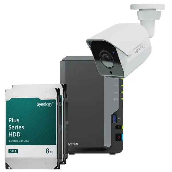Synology DS224+ 16TB Surveillance Bundle NAS inkl. 2x 8TB Synology Plus HDD und 1x BC500 Überwachungskamera – Bild 2