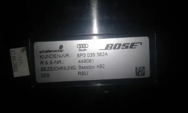 Subwoofer bose A3 (8P1) Hatchback 3-drs 2.0 16V FSI (AXW) 2003 (8P3035382A, 449081) – Bild 3