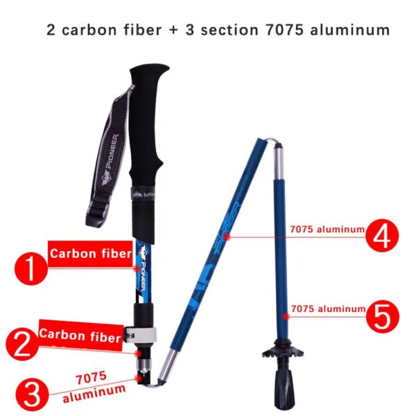 2 Stück Spazierstock, zusammenklappbar, 5 Abschnitte, Trekkingstöcke (2 Kohlefaser + 3 – Bild 6