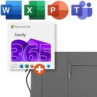Microsoft 365 Family (Office-Apps inkl. Copilot-KI und 6TB Cloudspeicher) | Download & Produktschlüssel (inkl. Laptoptasche)