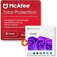 Microsoft 365 Family (Office-Apps inkl. Copilot-KI und 6TB Cloudspeicher) + McAfee Total Protection | Download & Produktschlüssel