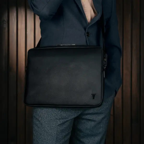 Leder Laptoptasche (mit verstellbaren Riemen) - Schwarz – Bild 3