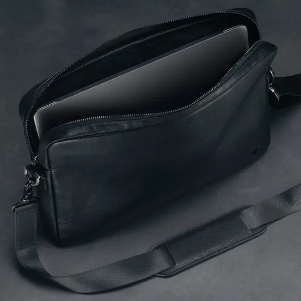 Leder Laptoptasche (mit verstellbaren Riemen) - Schwarz – Bild 5