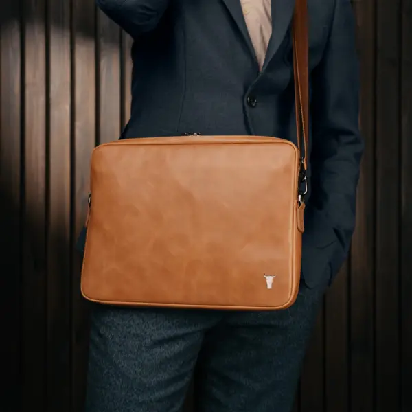 Leder Laptoptasche (mit verstellbaren Riemen) - Hellbraun – Bild 3