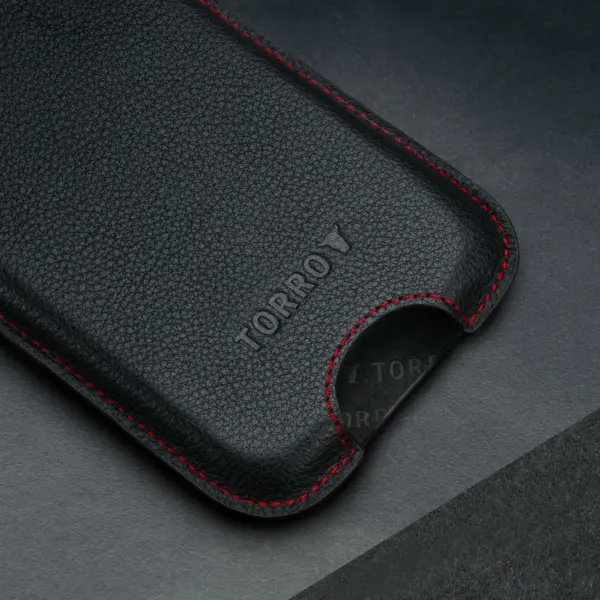 iPhone Lederhülle (6.7/6.9-Zoll) - Schwarz mit Rotem Detail – Bild 3