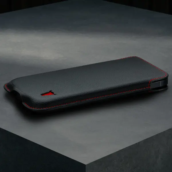 iPhone Lederhülle (6.7/6.9-Zoll) - Schwarz mit Rotem Detail – Bild 2