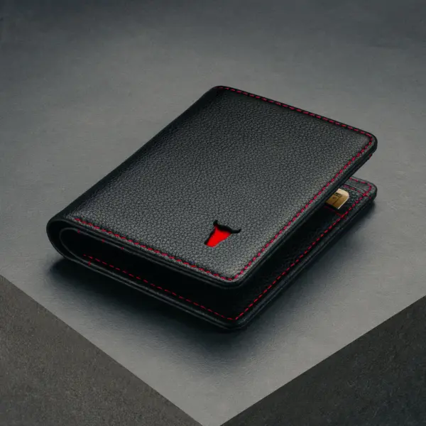 Lederbrieftasche (mit RFID-Schutz) - Schwarz mit Rotem Detail – Bild 2