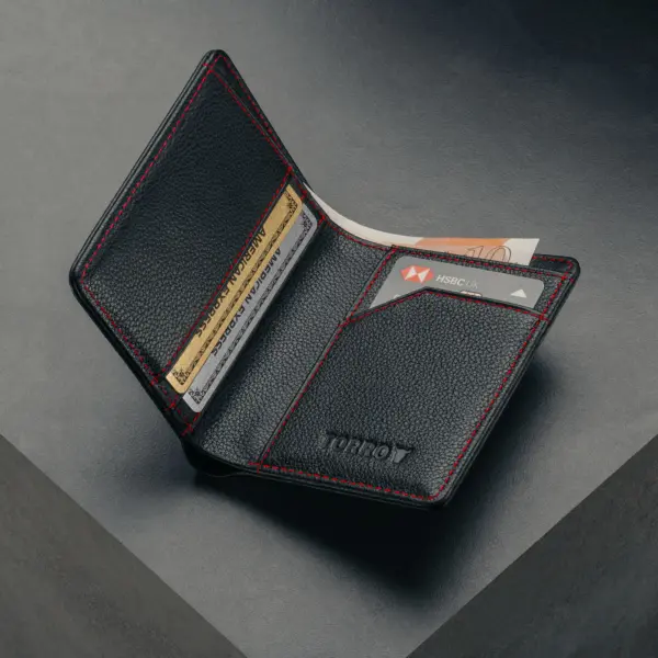Lederbrieftasche (mit RFID-Schutz) - Schwarz mit Rotem Detail – Bild 3