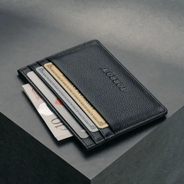Kreditkarten Halter aus Leder (für Bargeld und Karten) - Schwarz – Bild 2