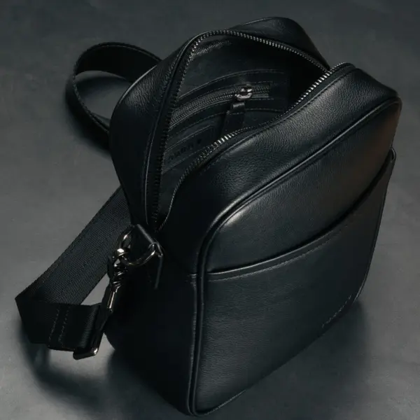 Leder Crossbody Umhängetasche - Schwarz – Bild 2