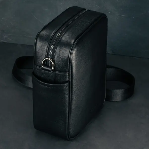 Leder Crossbody Umhängetasche - Schwarz – Bild 3