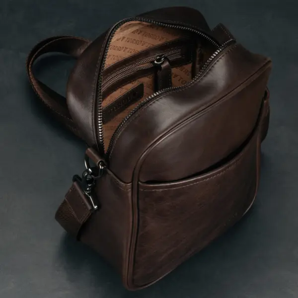 Leder Crossbody Umhängetasche - Dunkelbraun – Bild 2