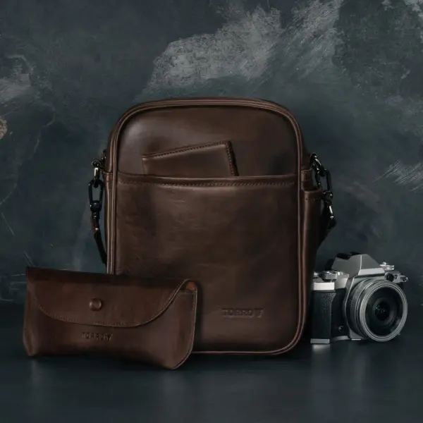 Leder Crossbody Umhängetasche - Dunkelbraun – Bild 4