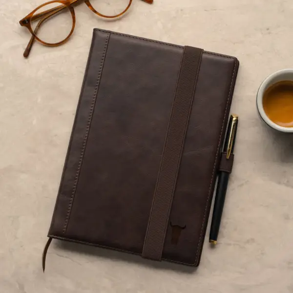 A4 / A5 Leder-Notebook-Cover (mit Notebook-Einsatz) - A4 / Dunkelbraun – Bild 5