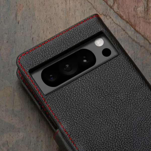 Google Pixel 8 Pro Lederhülle (mit Standfunktion & Brieftasche) - Schwarz mit Rotem Detail – Bild 5