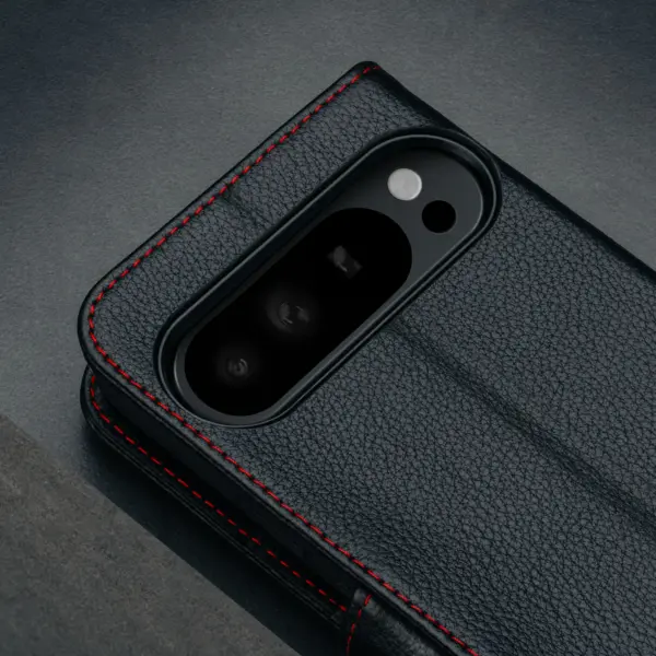 Google Pixel 9 Pro XL Lederhülle - Schwarz mit Rotem Detail – Bild 3