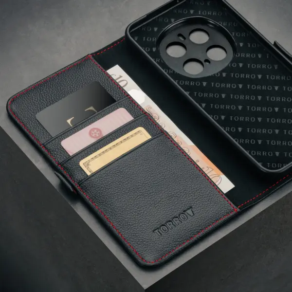 Honor Magic 7 Pro Lederhülle - Schwarz mit Rotem Detail – Bild 3