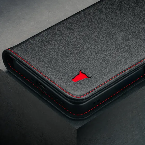 Honor Magic 7 Pro Lederhülle - Schwarz mit Rotem Detail – Bild 5