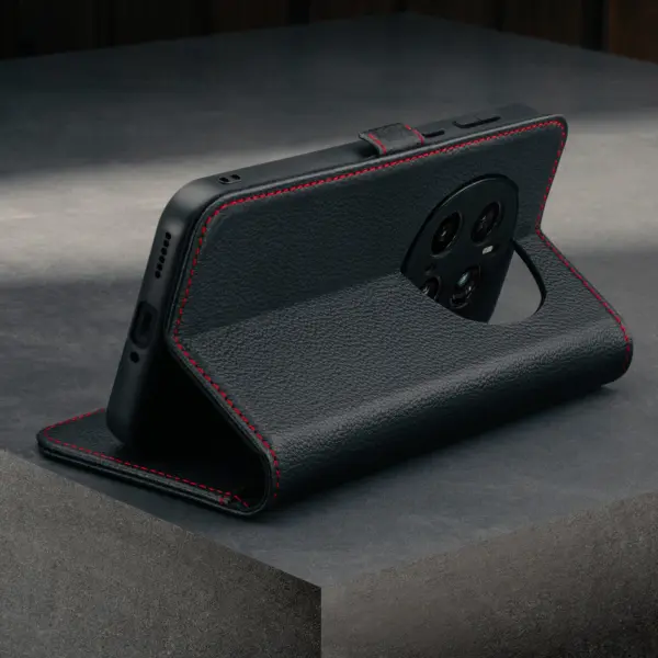 Honor Magic 7 Pro Lederhülle - Schwarz mit Rotem Detail – Bild 2