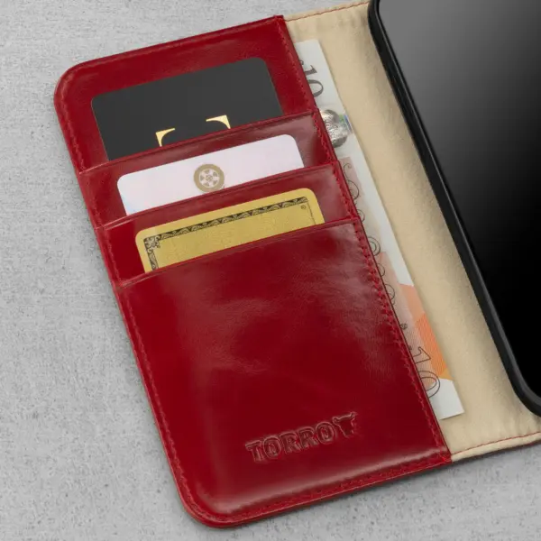 iPhone 11 Lederhülle (mit Standfunktion) - Rot – Bild 3