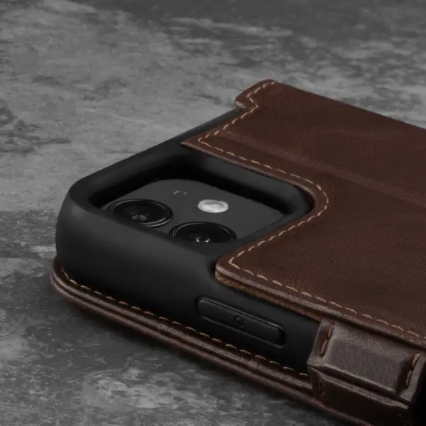 iPhone 12 Mini Lederhülle (mit Standfunktion) - Dunkelbraun – Bild 3