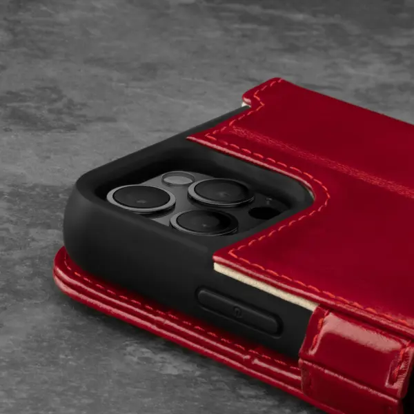 iPhone 12 Pro Max Lederhülle (mit Standfunktion) - Rot – Bild 3