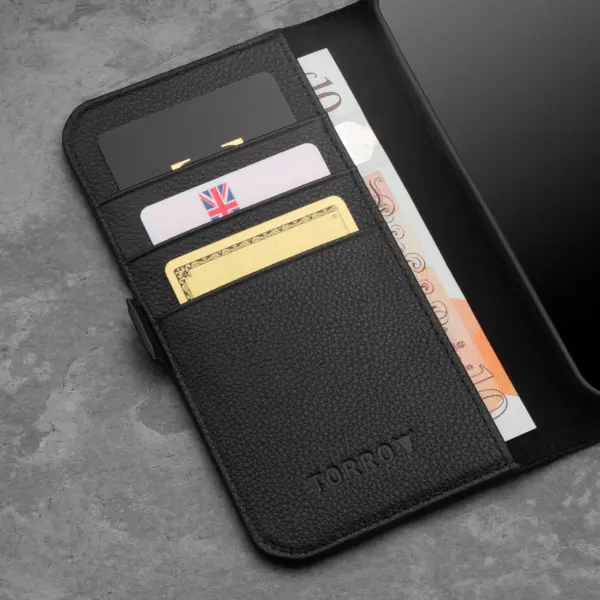 iPhone 12 / iPhone 12 Pro Lederhülle (mit Standfunktion) - Schwarz – Bild 4