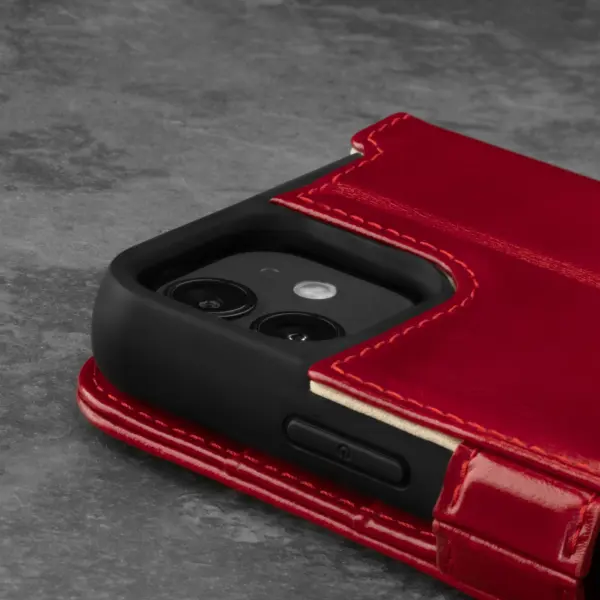 iPhone 12 / iPhone 12 Pro Lederhülle (mit Standfunktion) - Rot – Bild 3