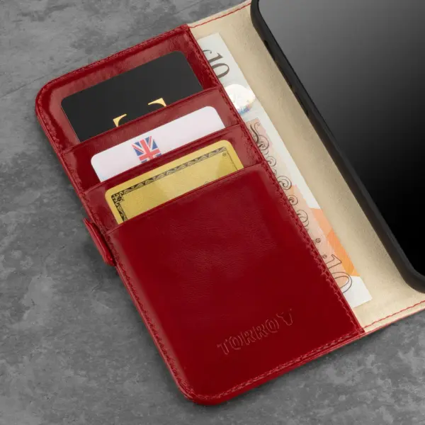 iPhone 12 / iPhone 12 Pro Lederhülle (mit Standfunktion) - Rot – Bild 4