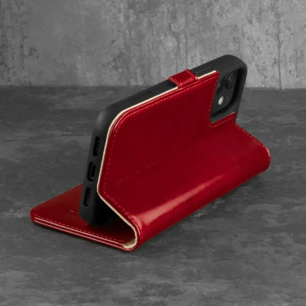 iPhone 12 / iPhone 12 Pro Lederhülle (mit Standfunktion) - Rot – Bild 2