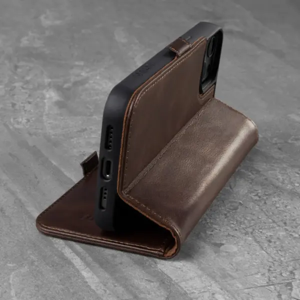 iPhone 13 Mini Lederhülle (mit Standfunktion) - Dunkelbraun – Bild 2