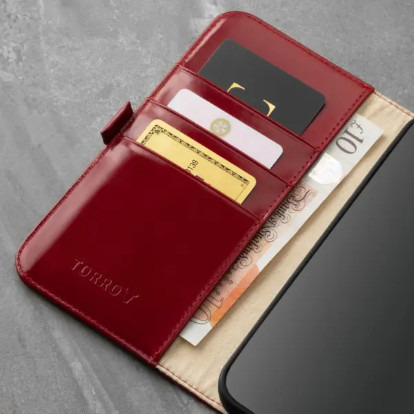 iPhone 13 Pro Max Lederhülle (mit Standfunktion) - Rot – Bild 3