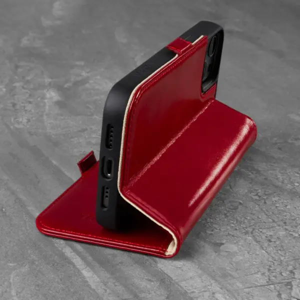 iPhone 13 Pro Max Lederhülle (mit Standfunktion) - Rot – Bild 2
