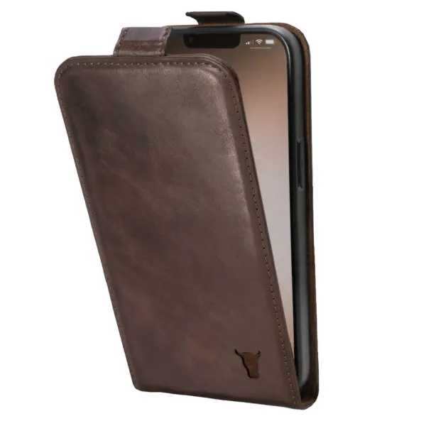 iPhone 14 Leder Flip Hülle (mit MagSafe-Aufladung) - Schwarz mit Rotem Detail – Bild 2