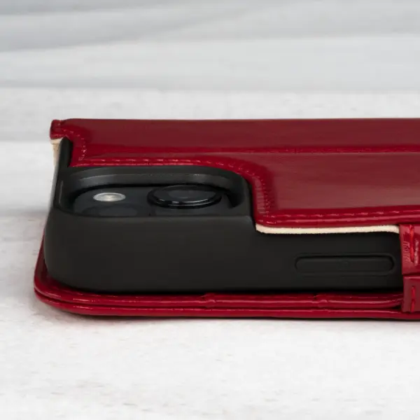 iPhone 14 Lederhülle (mit Standfunktion) - Rot – Bild 4