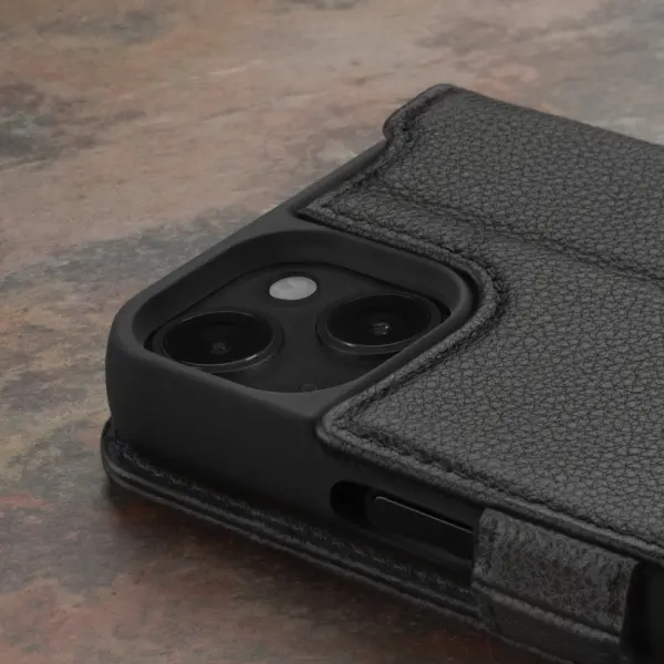 iPhone 15 Plus Lederhülle (mit Standfunktion) - Schwarz – Bild 4