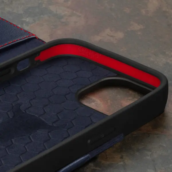 iPhone 15 Plus Lederhülle (mit Standfunktion) - Marineblau – Bild 5