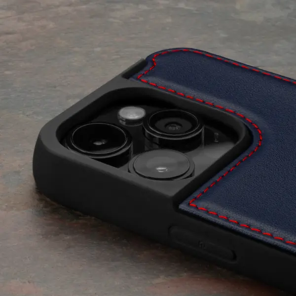 iPhone 15 Pro Leder Bumper Hülle - Marineblau – Bild 2