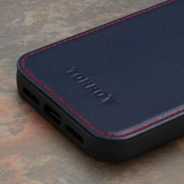 iPhone 15 Pro Leder Bumper Hülle - Marineblau – Bild 5