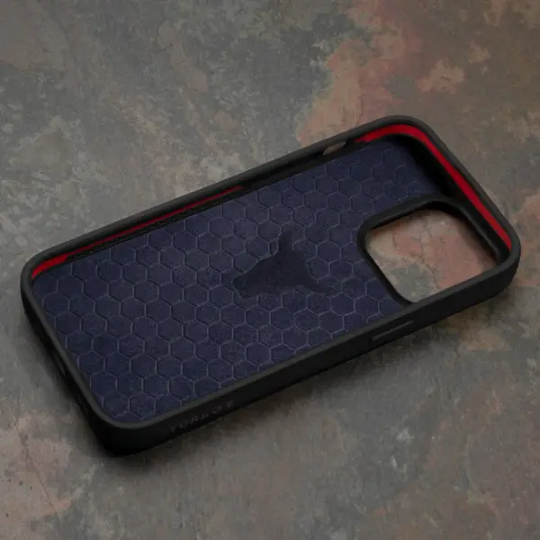 iPhone 15 Pro Leder Bumper Hülle - Marineblau – Bild 4