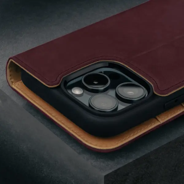 iPhone 15 Pro Nubukleder-Brieftaschenhülle (mit abnehmbarer Abdeckung) - Maroon – Bild 4