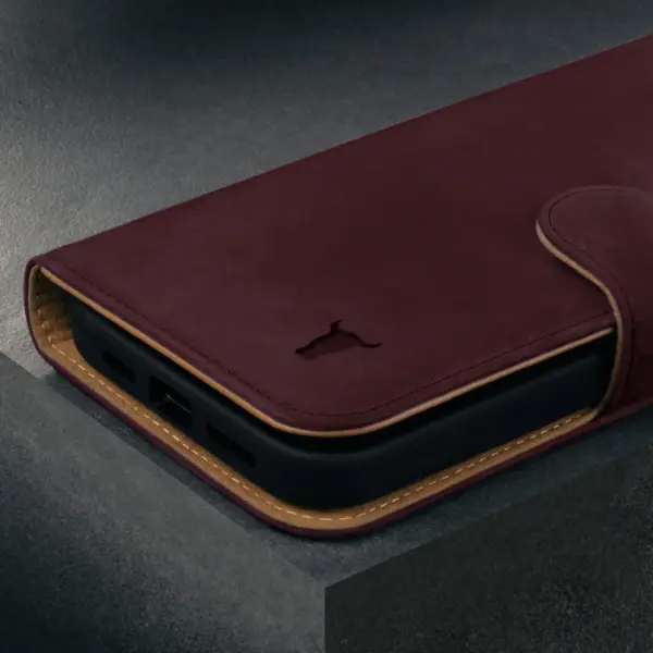 iPhone 15 Pro Nubukleder-Brieftaschenhülle (mit abnehmbarer Abdeckung) - Maroon – Bild 5