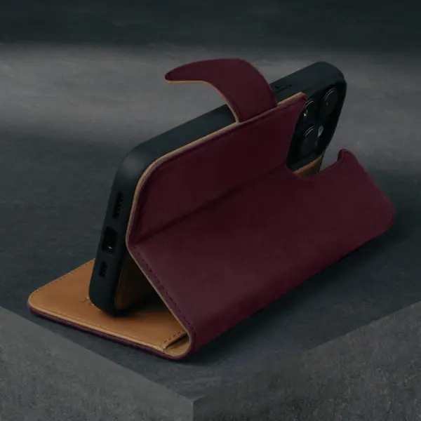 iPhone 15 Pro Nubukleder-Brieftaschenhülle (mit abnehmbarer Abdeckung) - Maroon – Bild 2