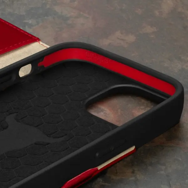 iPhone 15 Lederhülle (mit Standfunktion) - Rot – Bild 5