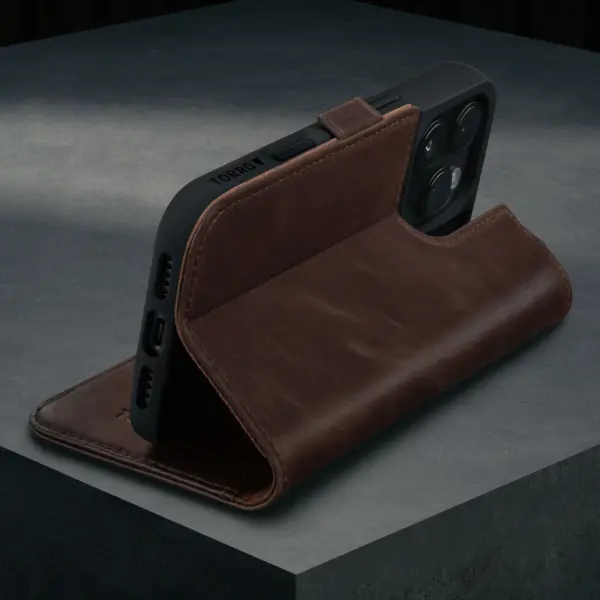 iPhone 16 Pro Max Lederhülle (Standfunktion & MagSafe kompatibel) - Dunkelbraun – Bild 2