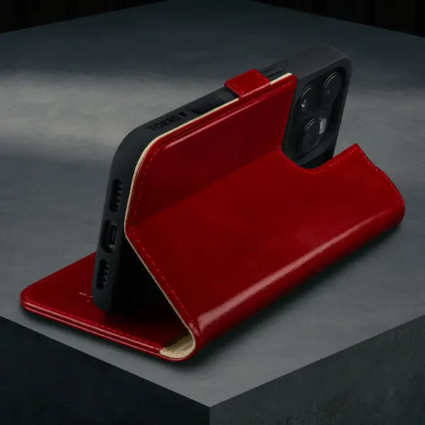 iPhone 16 Pro Max Lederhülle (Standfunktion & MagSafe kompatibel) - Rot – Bild 2