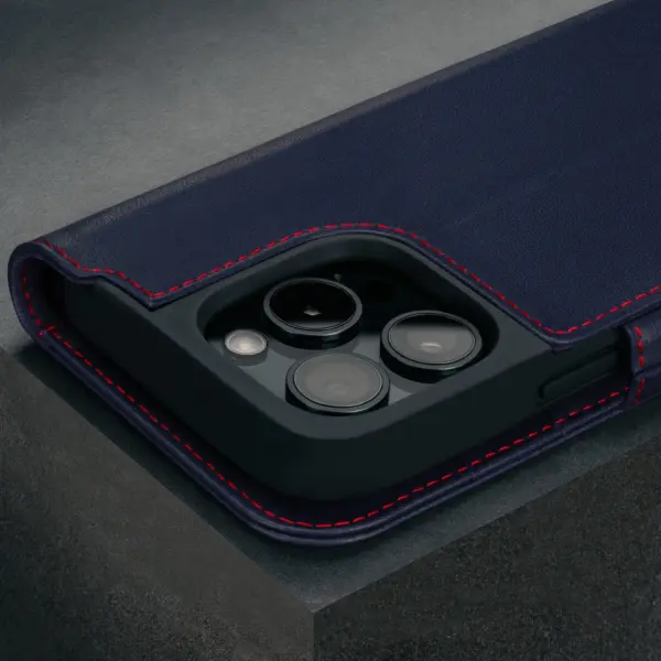 iPhone 16 Pro Lederhülle (mit Standfunktion und MagSafe Laden) - Marineblau – Bild 4