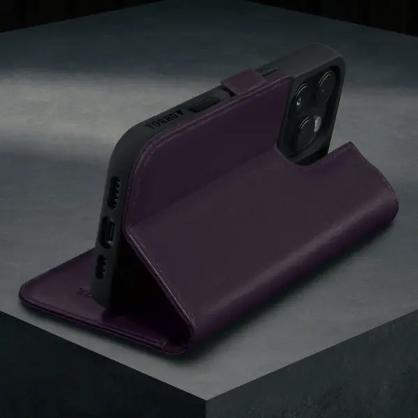 iPhone 16 Pro Lederhülle (mit Standfunktion und MagSafe Laden) - Dunkellila – Bild 2