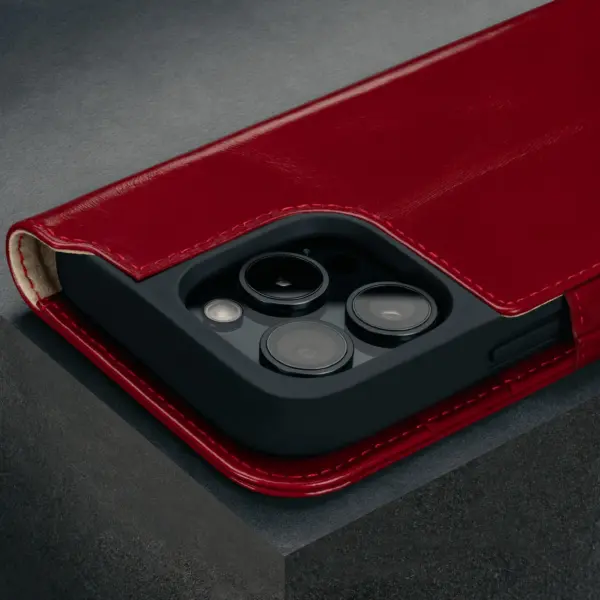 iPhone 16 Pro Lederhülle (mit Standfunktion und MagSafe Laden) - Rot – Bild 4